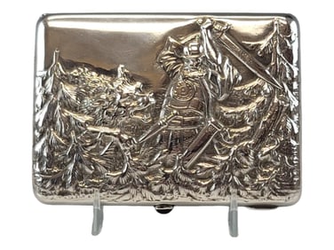 LARGE ANTIQUE RUSSIAN SILVER CIGARETTE CASE BOGATYR
