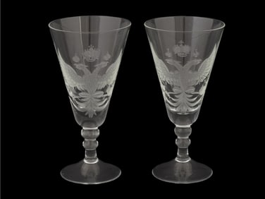 PAIR OF IMPERIAL RUSSIAN CUT GLASS WINE GLASSES