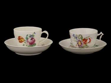 ANTIQUE PORCELAIN ITEMS TWO CUPS AND TWO SAUCERS