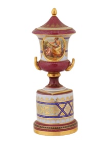 ANTIQUE ROYAL VIENNA PORCELAIN LIDDED URN VASE