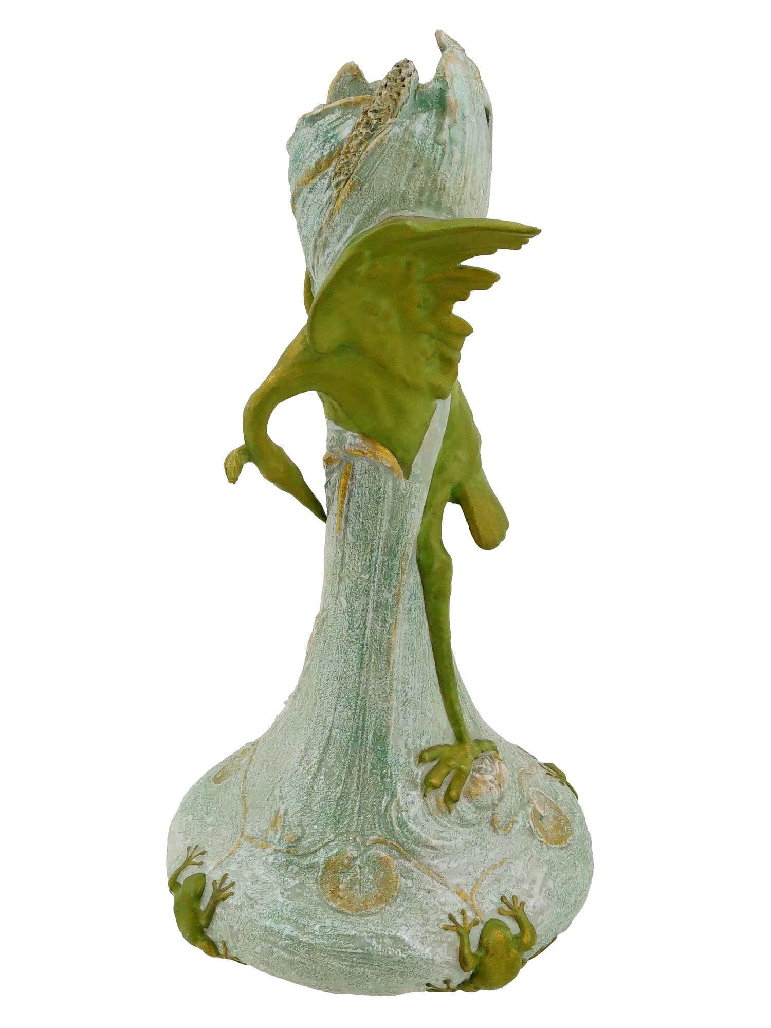 VINTAGE AUSTRIAN ERNST WAHLISS PORCELAIN HERON VASE: A vintage Austrian porcelain vase by Ernst Wahliss, featuring a heron and frog motif. The vase is finished in a blue glaze with a subtle iridescence and is adorned with a swan and a row of four frogs