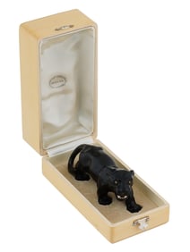 RUSSIAN CARVED ONYX DIAMOND FIGURE OF A TIGER