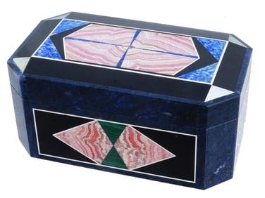 VINTAGE MULTI GEMSTONE MOSAIC INLAY TRINKET BOX