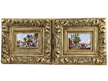 19TH C PAIR CONTINENTAL H/P PORCELAIN PLAQUES SIGNED