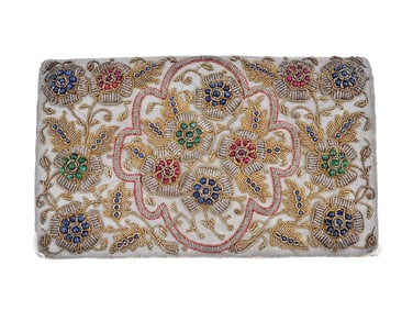 VINTAGE HAND EMBROIDERED METALLIC THREADS BEADS BAG