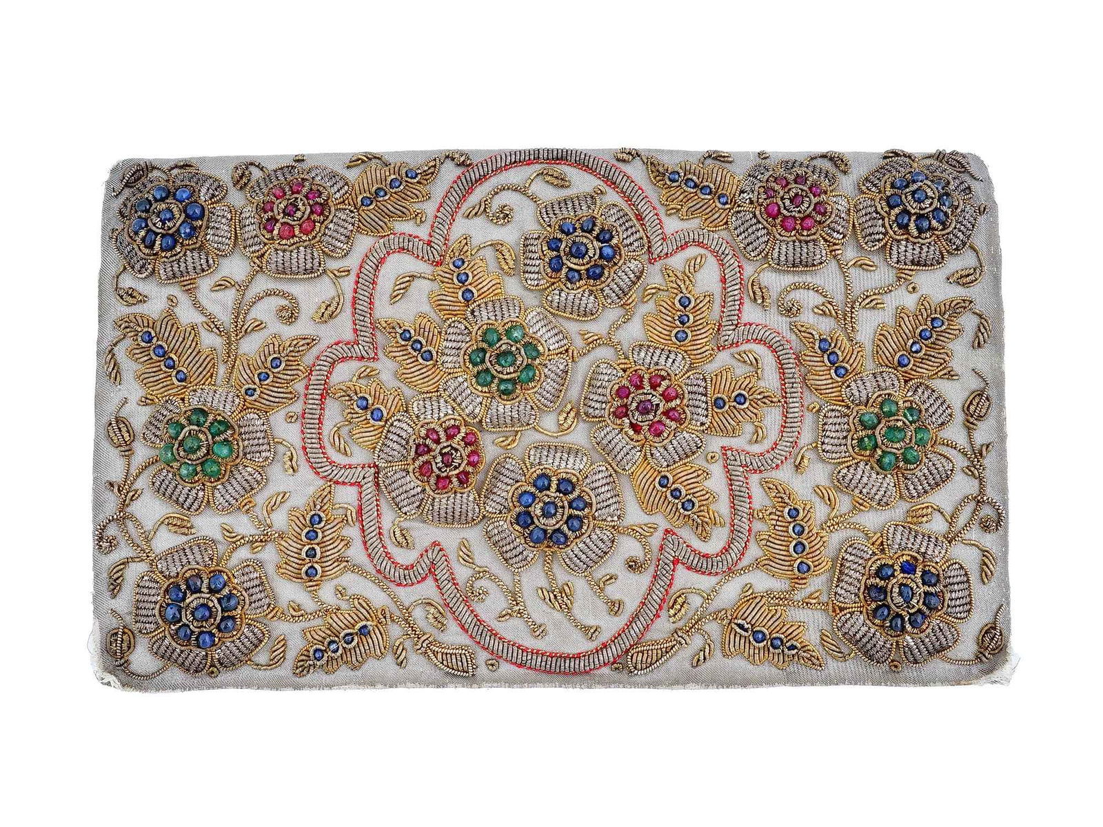 VINTAGE HAND EMBROIDERED METALLIC THREADS BEADS BAG (1 of 8)