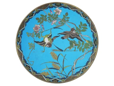 ANTIQUE JAPANESE MEIJI ERA CLOISONNE ENAMEL PLATE