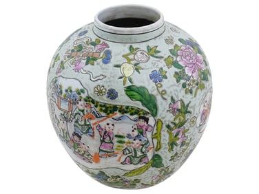 ANTIQUE CHINESE QING FAMILLE ROSE PORCELAIN JAR W LID