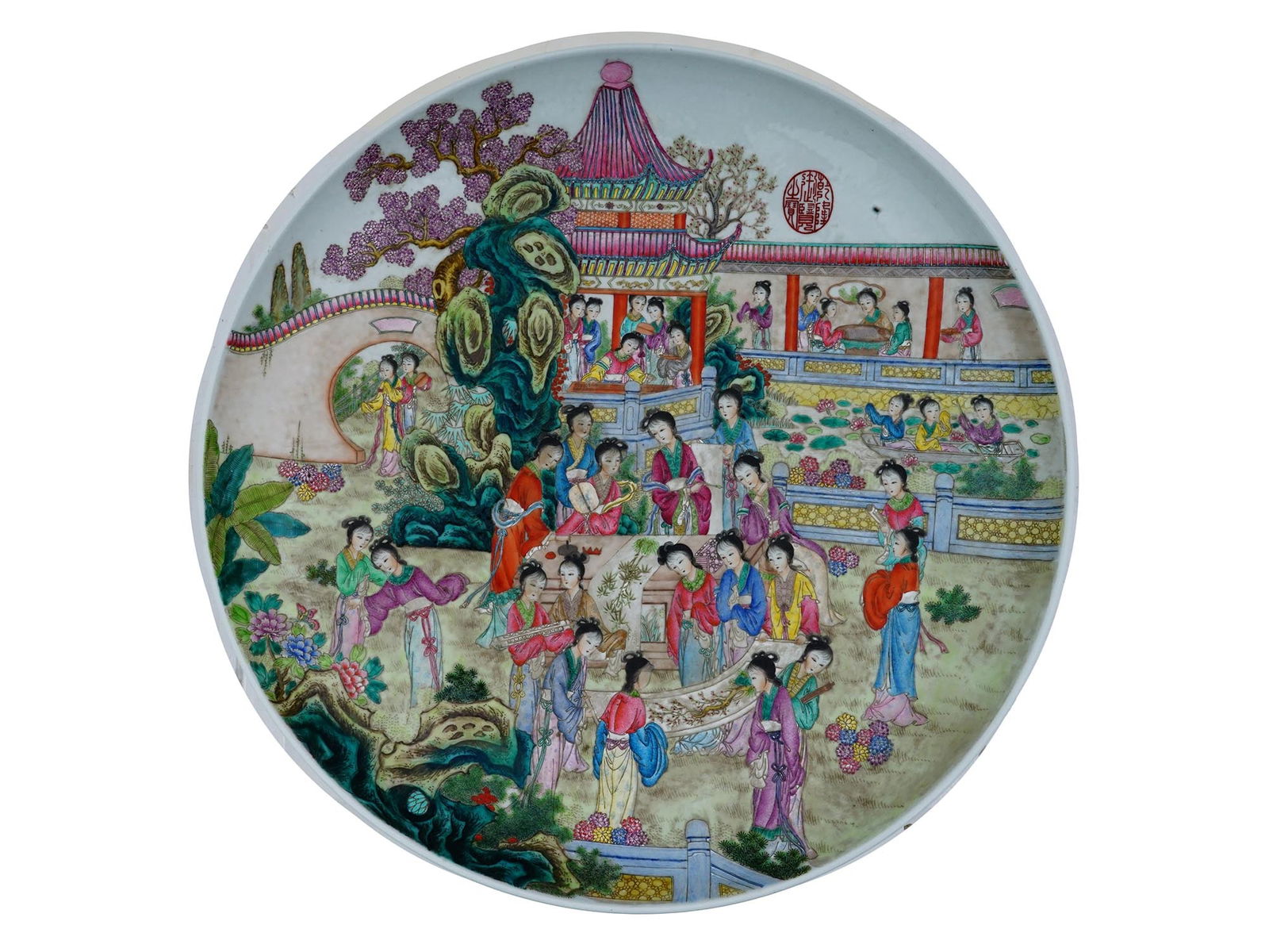 LARGE CHINESE HAND PAINTED SCENE PORCELAIN PLATE (1 of 10)