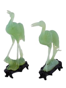 PAIR OF CHINESE CARVED JADE CRANE FIGURES IN BOX