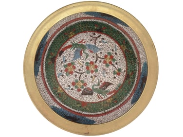 LARGE CHINESE CLOISONNE ENAMEL OVER BRONZE CHARGER
