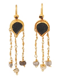 ANCIENT ROMAN GOLD GARNET GLASS JEWELRY EARRINGS