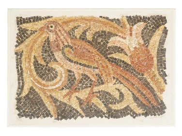 ANCIENT ROMAN MOSAIC BIRD IN FIELD WITH A LOTUS FLOWER
