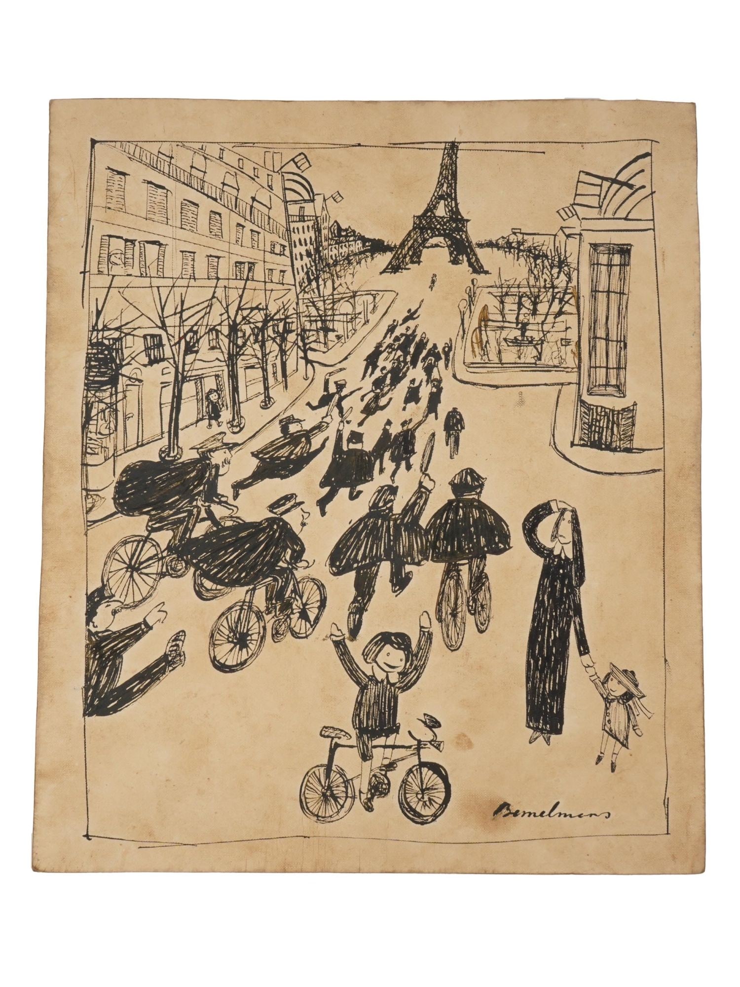 ATTR TO LUDWIG BEMELMANS PAINTING OF A PARISIAN STREET (1 of 6)