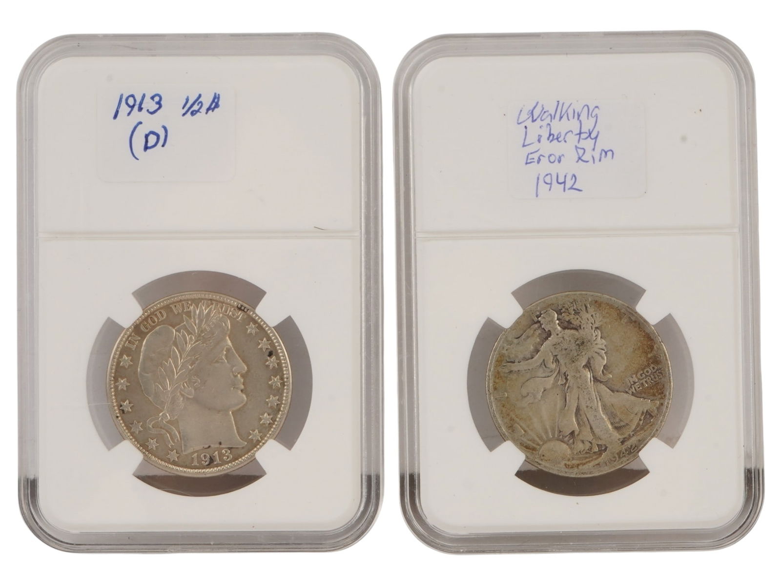 LOT OF 1913 AND 1942 US SILVER HALF DOLLAR COINS (1 of 4)