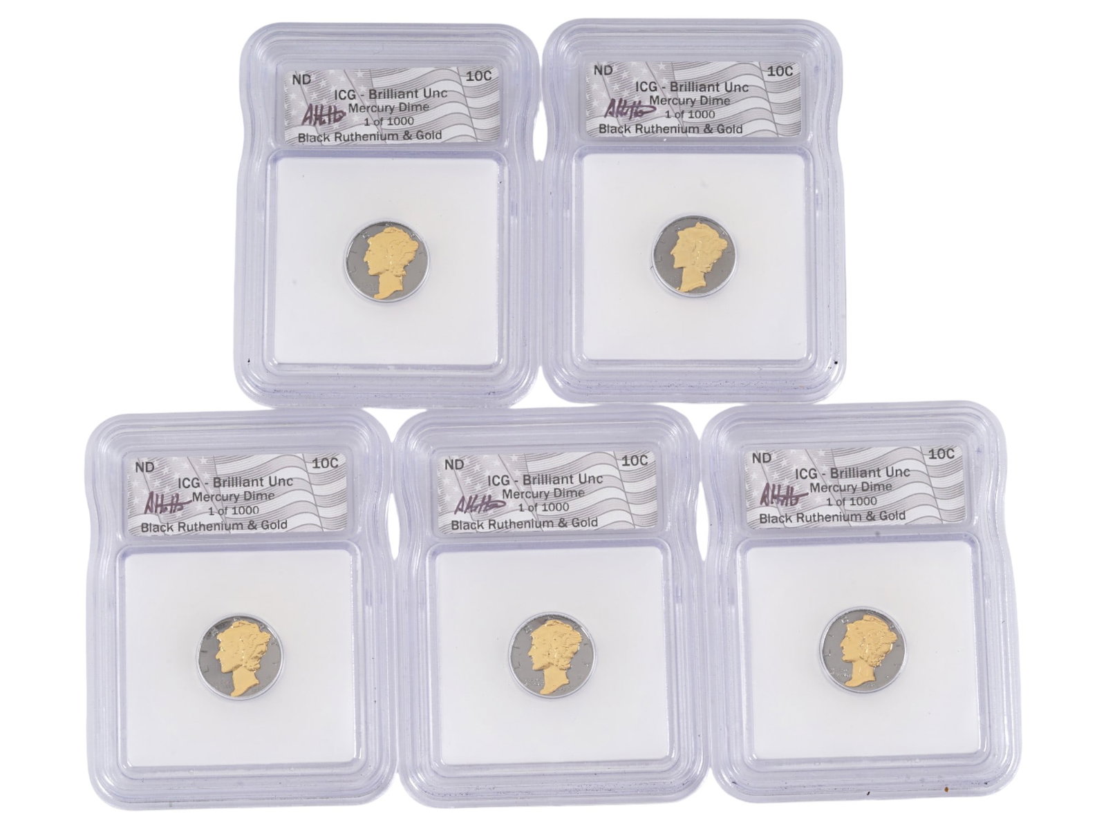 BLACK RUTHENIUM AND GOLD MERCURY DIMES BU CERTIFIED (1 of 2)