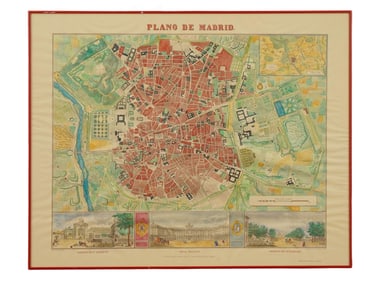 ANTIQUE 19TH C ENGRAVED MAP OF MADRID BY LOPEZ