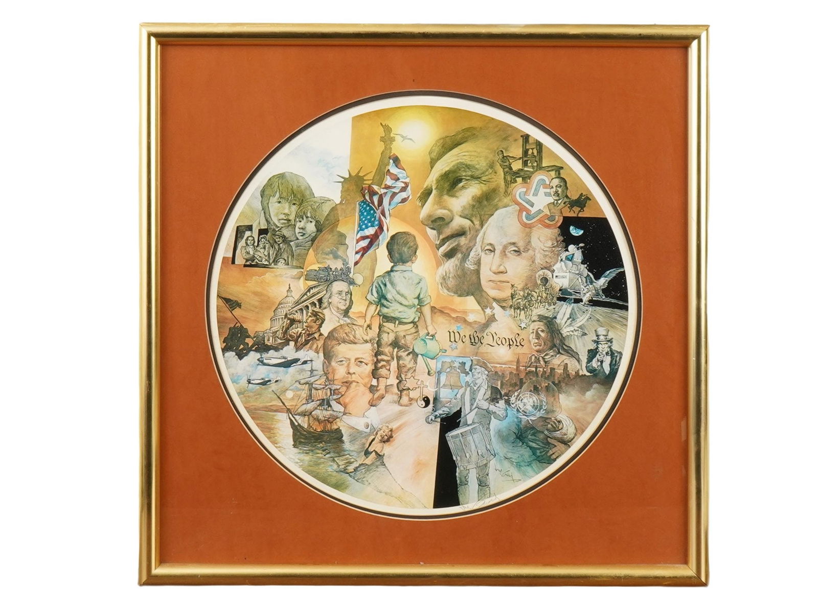 WE THE PEOPLE BY JONAS GERARD OFFSET PRINT PAINTING: An offset print of the painting We the People by Jonas Gerard, after the monumental original work, which was formally accepted by Gerald Ford at the White House in 1975 on behalf of the American peopl