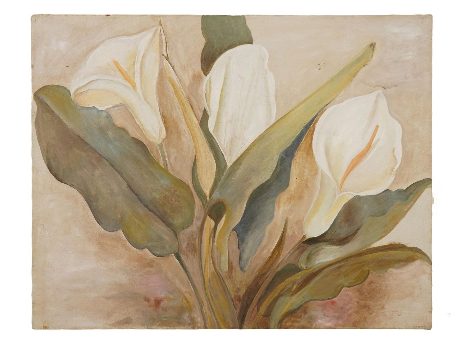 MID CENTURY OIL PAINTING STILL LIFE OF CALLA LILIES (1 of 3)