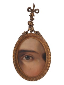ANTIQUE LOVERS EYE OIL PORTRAIT ON BOARD MINIATURE