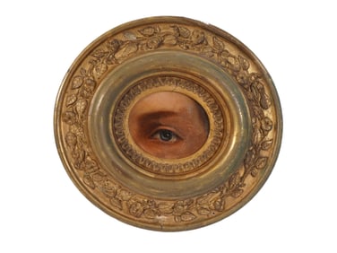 ANTIQUE LOVERS EYE OIL MINIATURE PAINTING FRAMED