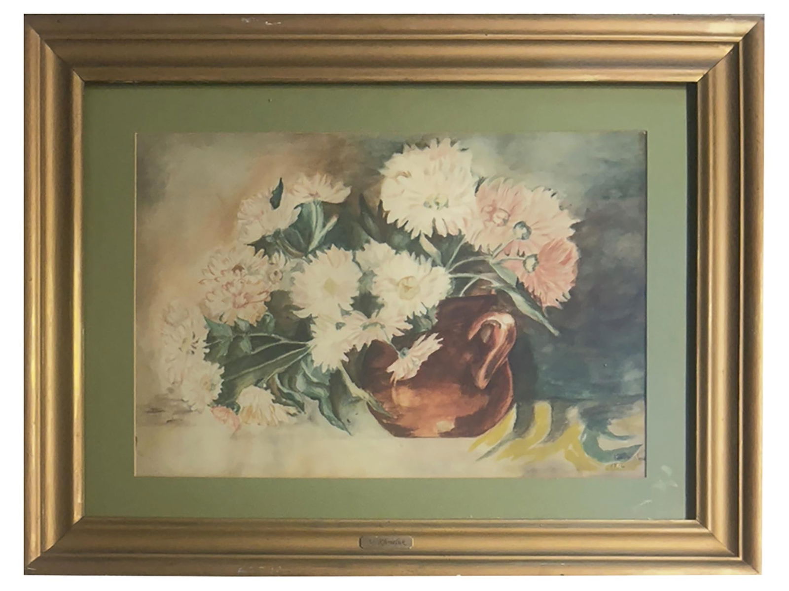 UKRAINIAN WATERCOLOR PAINTING BY VASYL KHMELUK: A watercolor on heavy paper still life painting, depicting a lush bouquet of Aster flowers by Vasyl Khmeluk. Vasyl Khmeluk, Ukrainian and French, 1903 to 1986, was an expressionist painter and a poet.