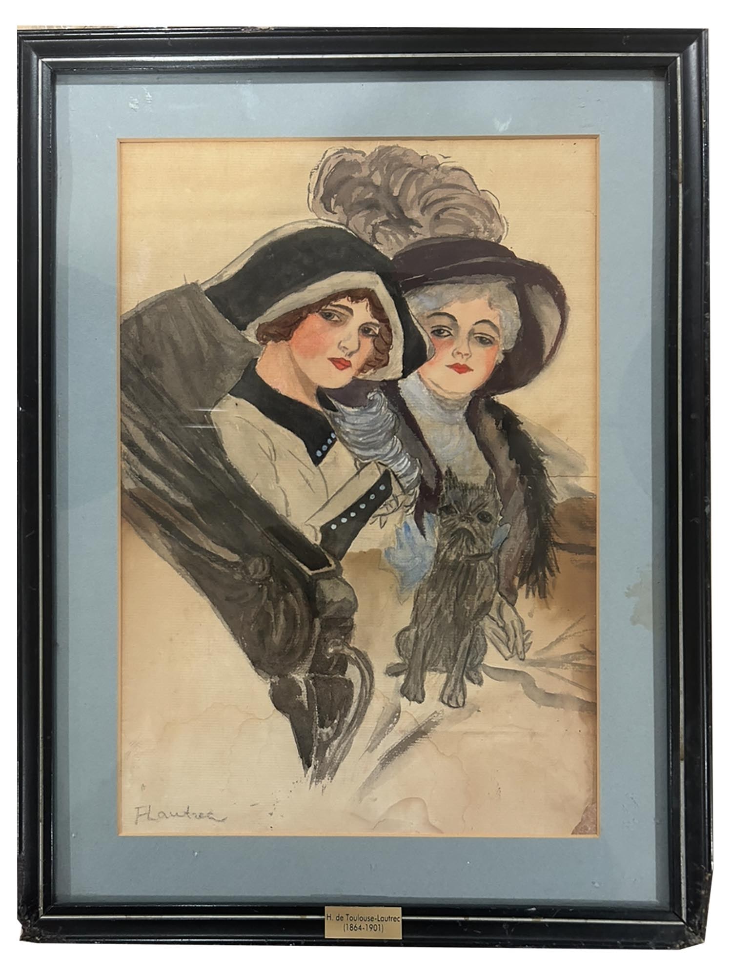 ATTR TOULOUSE LAUTREC FRENCH WATERCOLOR PAINTING (1 of 6)