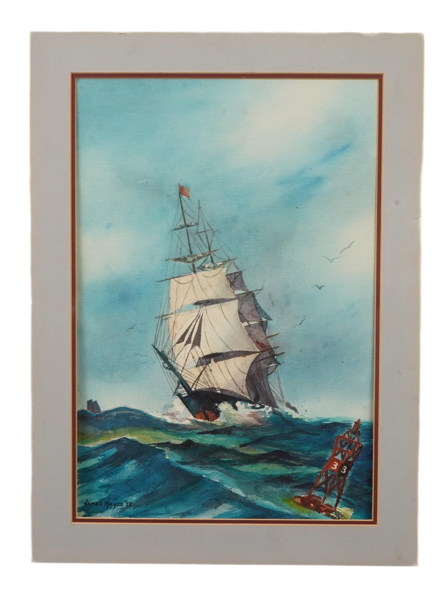 SEASCAPE WATERCOLOR PAINTING SIGNED JAMES HAYES (1 of 4)