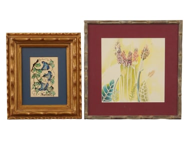 TWO BOTANICAL WATERCOLOR AND PASTEL PAINTINGS SIGNED