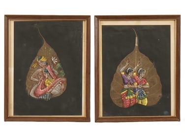 LOT OF TWO INDIAN MINI ARTWORKS MADE ON LEAVES