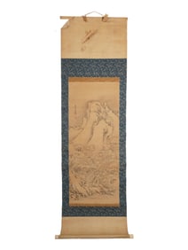 ANTIQUE CHINESE INK LANDSCAPE PAINTING ON SILK SCROLL