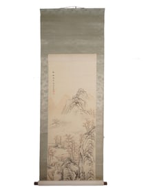 ANTIQUE JAPANESE HANGING SCROLL LANDSCAPE PAINTING