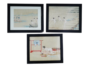 LOT OF JAPANESE EROTIC WATERCOLORS PAINTINGS