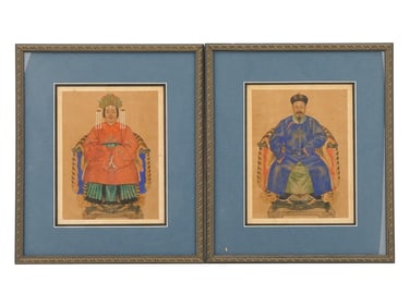 TWO ANTIQUE CHINESE QING DYNASTY ANCESTOR PORTRAITS