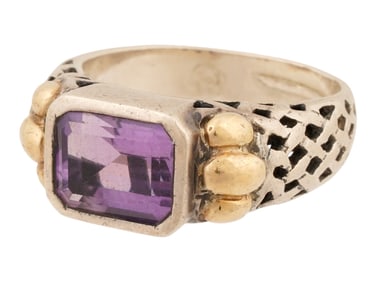 VINTAGE 14K GOLD STERLING SILVER AMETHYST RING