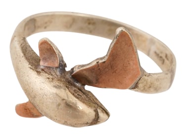 VINTAGE 18K GOLD AND STERLING SILVER DOLPHIN RING