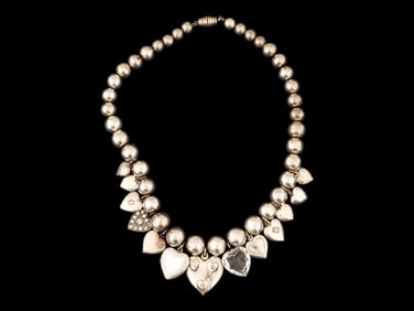 VINTAGE STERLING SILVER PUFFY HEART BALL NECKLACE