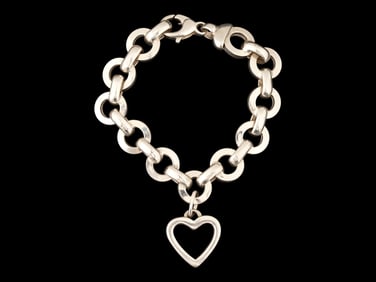 VINTAGE ITALIAN STERLING SILVER OPEN HEART BRACELET