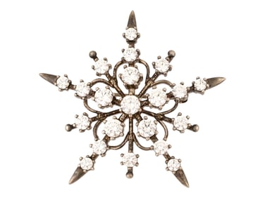 VINTAGE STERLING SILVER SNOWFLAKE BROOCH W RHINESTONES