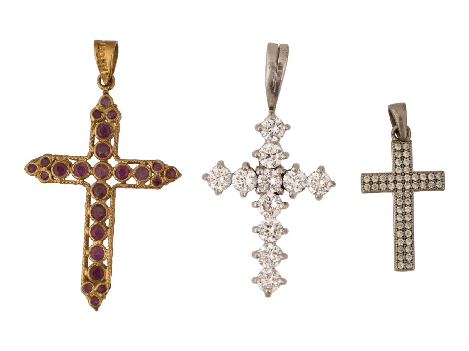 THREE STERLING SILVER CROSS PENDANTS W RUBIES AND GEMS (1 of 12)