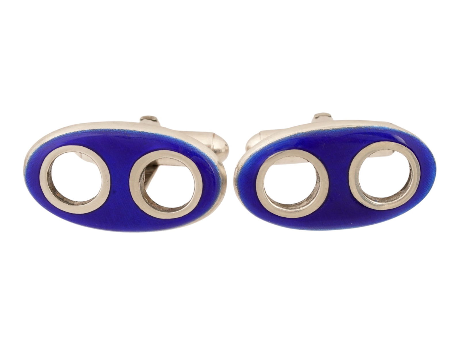 PAIR OF VTG ITALIAN SILVER AND BLUE ENAMEL CUFFLINKS (1 of 8)
