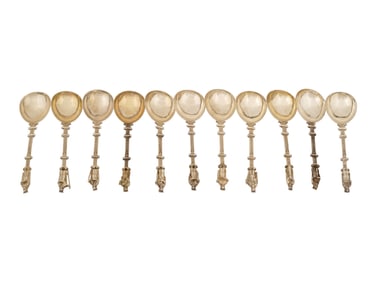 SET OF ELEVEN STERLING SILVER TABLE SPOONS W APOSTLES