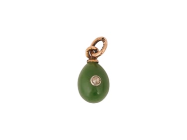 RUSSIAN 14K GOLD DIAMOND JADE EASTER EGG PENDANT