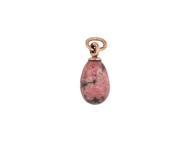 RUSSIAN 14K GOLD CARVED RHODONITE EASTER EGG PENDANT