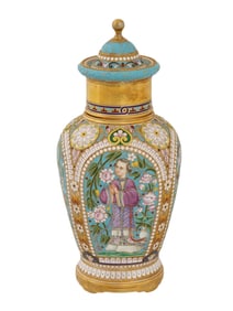 LARGE RUSSIAN SILVER CLOISONNE ENAMEL LIDDED TEA CADDY