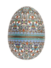 RUSSIAN GILT SILVER CLOISONNE ENAMEL EASTER EGG