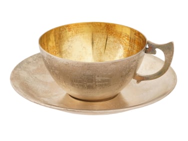 ESTONIAN SOVIET ERA ENGRAVED SILVER TEA PAIR