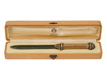 RUSSIAN GILT SILVER ENAMEL GEMSTONE LETTER OPENER