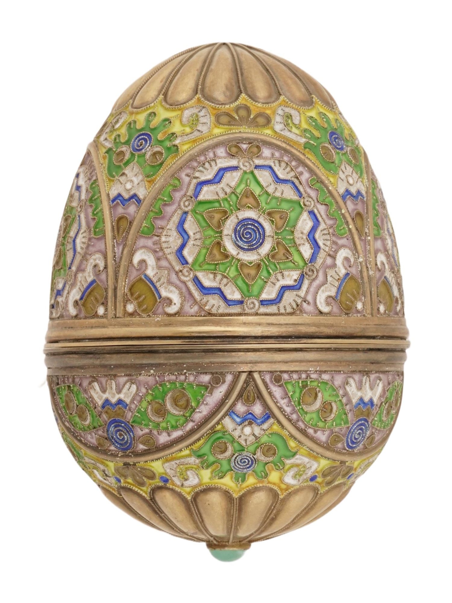 LARGE RUSSIAN SILVER ENAMEL EASTER EGG W GEMSTONE (1 of 8)
