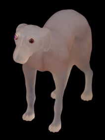 RUSSIAN CARVED CHALCEDONY RUBY GOLD EYES DOG FIGURINE